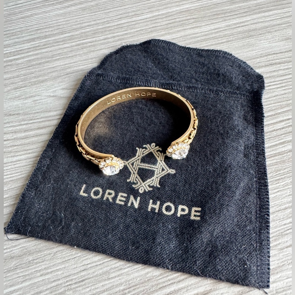 Loren Hope Gold Crystal Open Cuff Bracelet Statement Glam Swarovski Style